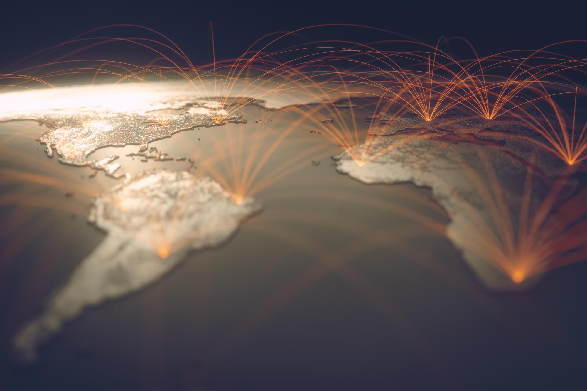 Air routes and trade lines map from Dubai